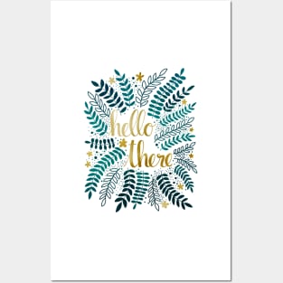 Hello There - Teal and Gold Posters and Art